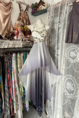 Vintage Fashion High Low Halter Ombre Gray Chiffon Evening Dress Evening Prom Dress