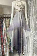 Vintage Fashion High Low Halter Ombre Gray Chiffon Evening Dress Evening Prom Dress