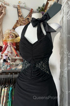 Vintage Fashion Mermaid Halter Black Floor Length Evening Dress Evening Prom Dress