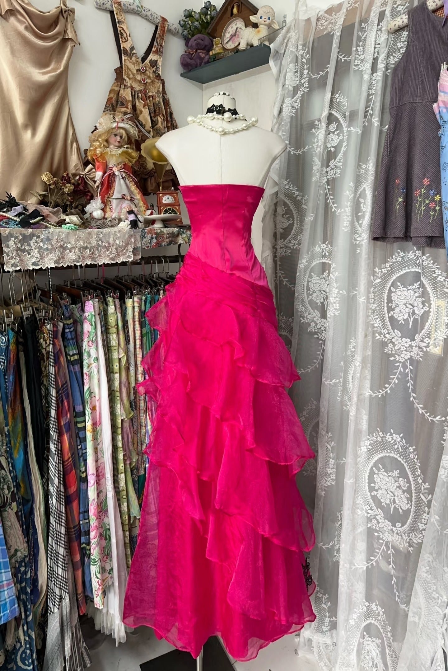 Vintage Fashion Mermaid Strapless Hot Pink Floor Length Classy Evening Dress Classy Prom Dress Secondary image