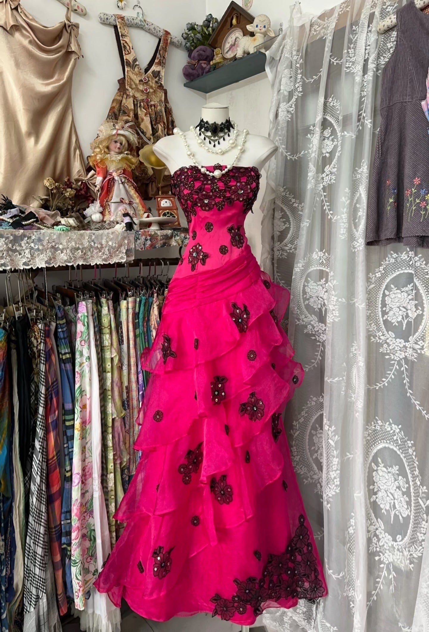 Vintage Fashion Mermaid Strapless Hot Pink Floor Length Classy Evening Dress Classy Prom Dress Main image