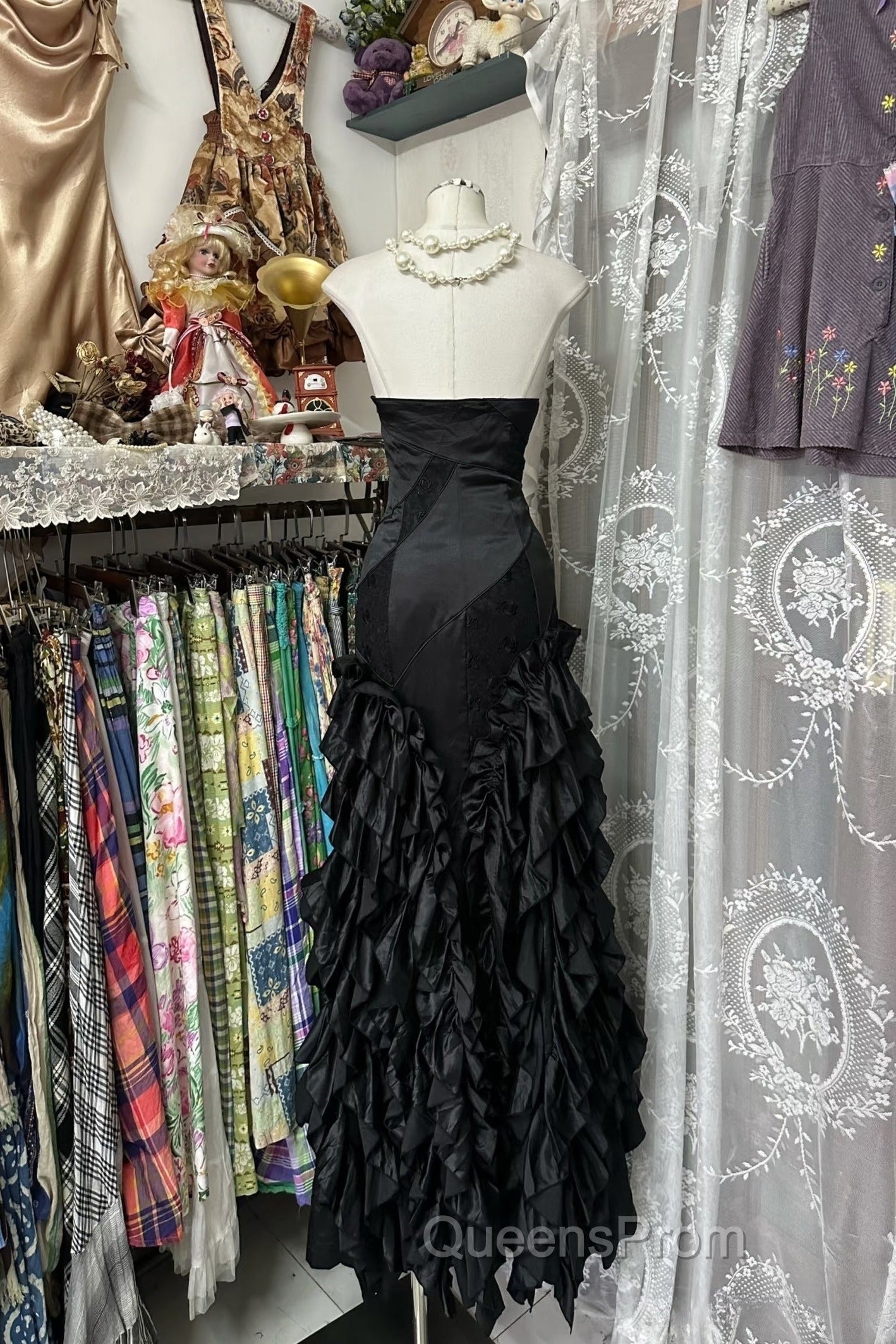 Vintage Fashion Mermaid Sweetheart Black Floor Length Evening Dress Evening Prom Dress Secondary image