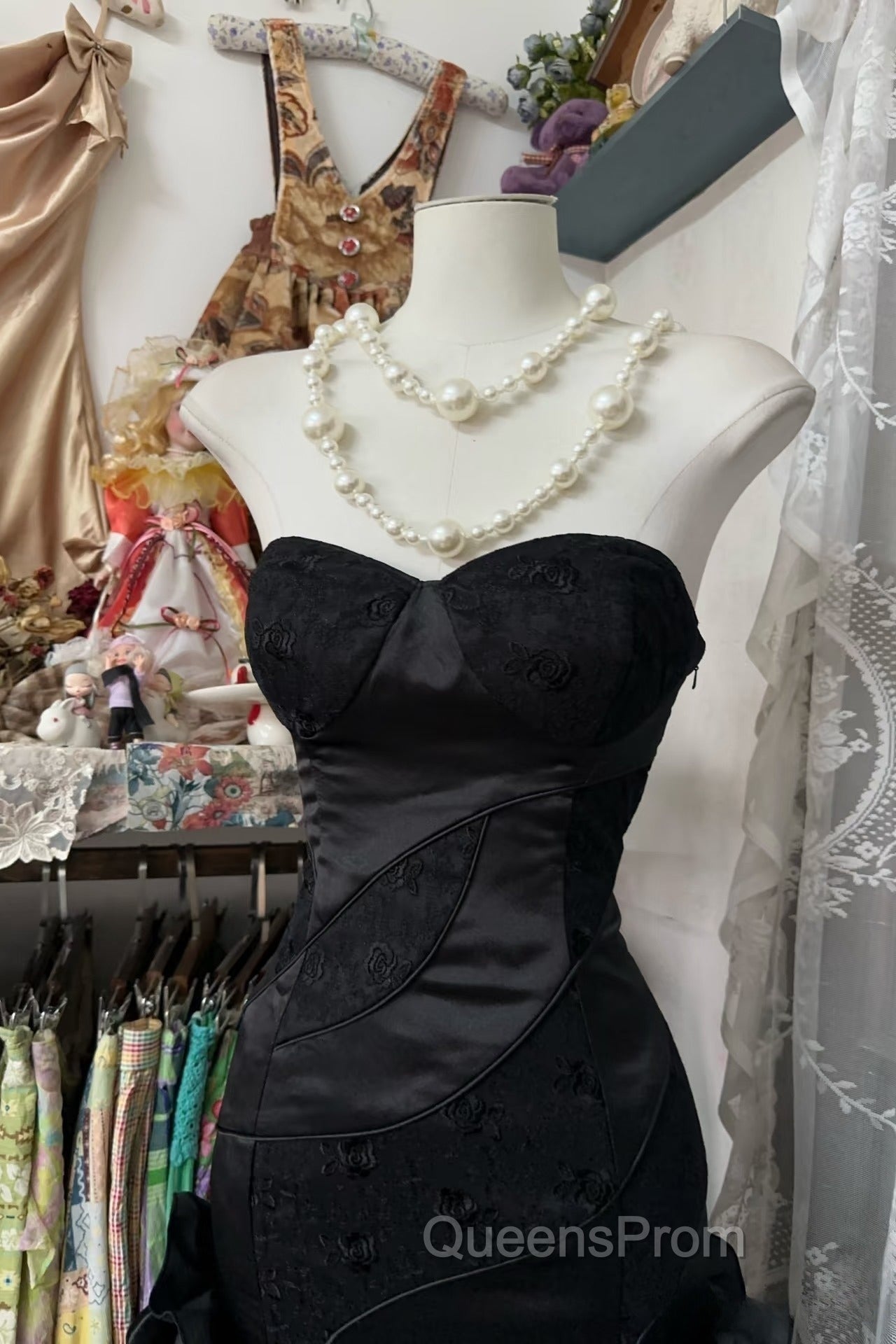 Vintage Fashion Mermaid Sweetheart Black Floor Length Evening Dress Evening Prom Dress