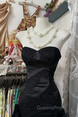 Vintage Fashion Mermaid Sweetheart Black Floor Length Evening Dress Evening Prom Dress