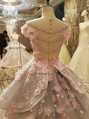 Vintage Floral Lace Flower Wedding Dress Ball Gowns