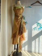 Vintage Gold-Brown Irregular Strap Pleated Satin Classy Prom Dress
