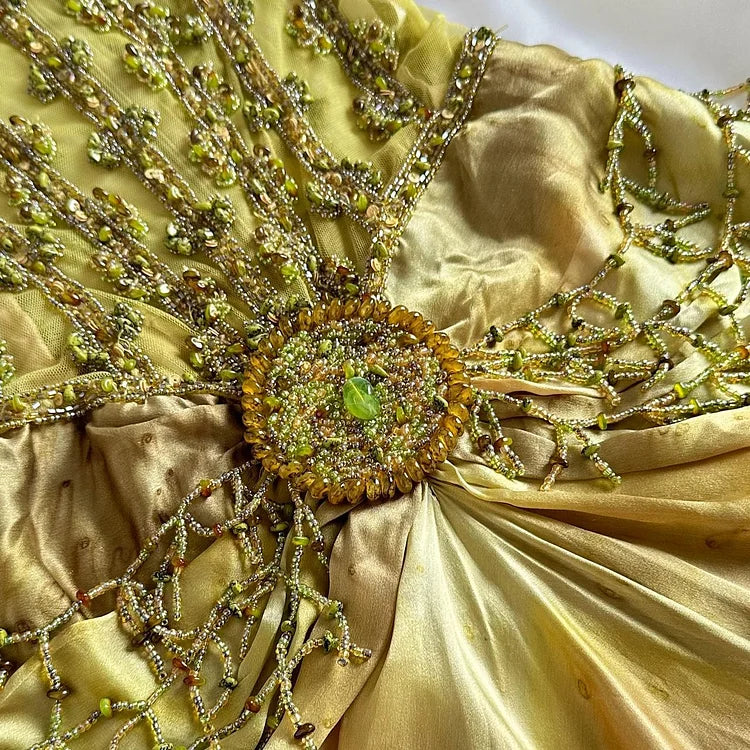 Vintage Gold Spaghetti Strap Silk Sheath Prom Dresses Beaded Evening Gowns With Scarf