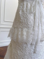 Vintage Gorgeous White Irregular Strap Pearl Lace Classy Prom Dress Bridesmaid Dress