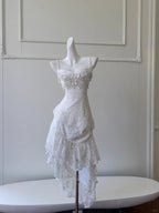 Vintage Gorgeous White Irregular Strap Pearl Lace Classy Prom Dress Bridesmaid Dress