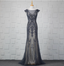 Vintage Gradient Grey-Blue Mermaid Crew Neck Beaded Sequin Tulle Long Classy Prom Dress