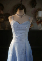 Vintage Gradient Light Blue A-Line Spaghetti Strap Beaded Tulle Long Classy Prom Dress