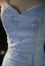 Vintage Gradient Light Blue A-Line Spaghetti Strap Beaded Tulle Long Classy Prom Dress