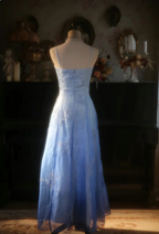 Vintage Gradient Light Blue A-Line Spaghetti Strap Beaded Tulle Long Classy Prom Dress