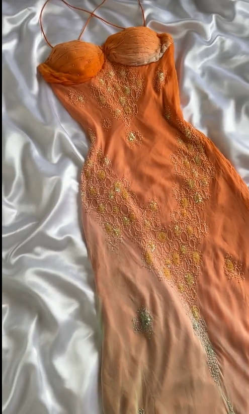 Vintage Gradient Orange Spaghetti Straps Chiffon Lace Sheath Classy Prom Dress Elegant Classy Evening Dress Gowns Secondary image