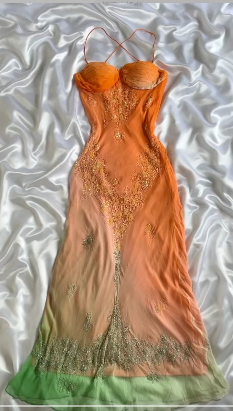 Vintage Gradient Orange Spaghetti Straps Chiffon Lace Sheath Classy Prom Dress Elegant Classy Evening Dress Gowns Main image