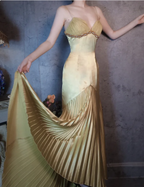 Vintage Green Mermaid Deep V-Neck Pleated Satin Long Classy Prom Dress