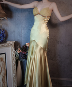 Vintage Green Mermaid Deep V-Neck Pleated Satin Long Classy Prom Dress