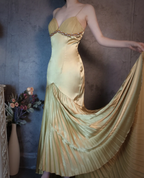 Vintage Green Mermaid Deep V-Neck Pleated Satin Long Classy Prom Dress