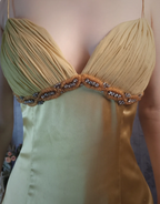 Vintage Green Mermaid Deep V-Neck Pleated Satin Long Classy Prom Dress