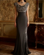 Vintage Black Mermaid Sequin Satin Long Classy Prom Dress