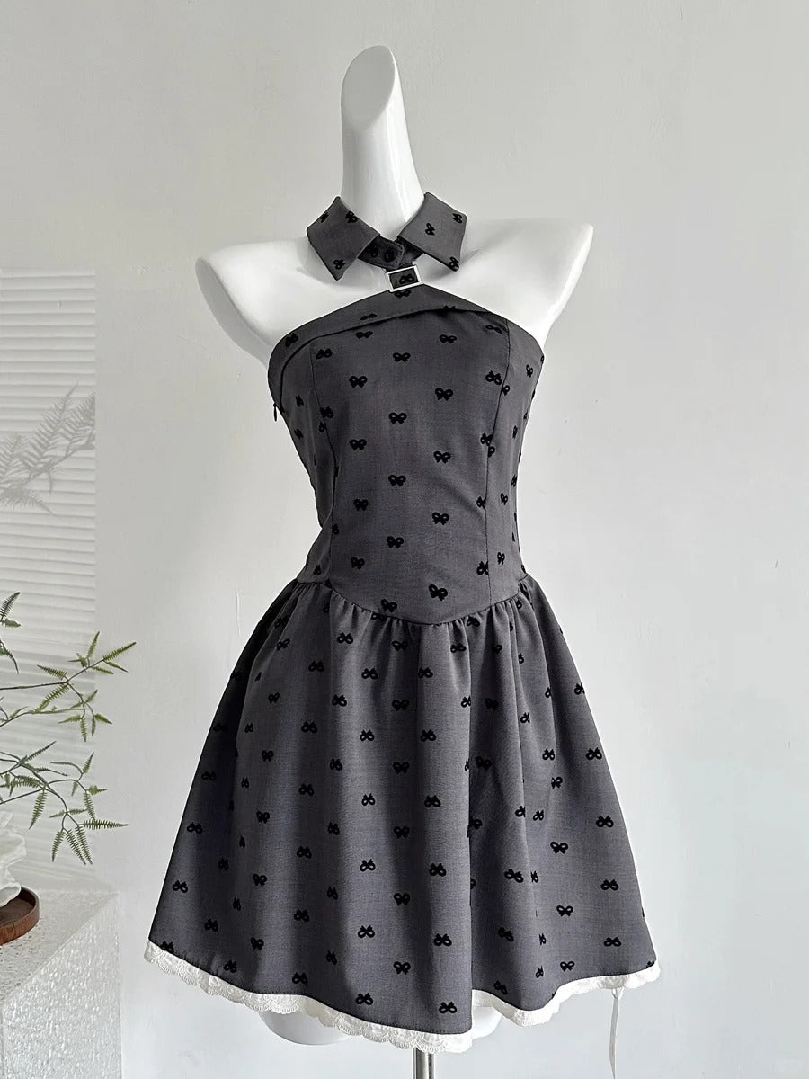 Vintage Grey Printed Lapel A-Line Short 17Th Birthday Homecoming Dress Secondary image