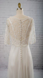 Vintage Half Sleeve V-Neck Elegant See Through Wedding Prom Dress