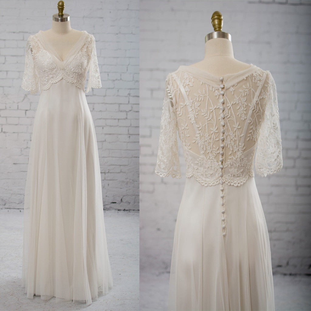 Vintage Half Sleeve V-Neck Elegant See Through Wedding Prom Dress Main image