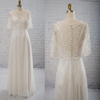 Vintage Half Sleeve V-Neck Elegant See Through Wedding Prom Dress