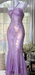Vintage Halter Mermaid Long Classy Prom Dress Chiffon Beaded Dark Green Long Classy Dress