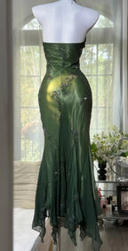 Vintage Halter Mermaid Long Classy Prom Dress Chiffon Beaded Dark Green Long Classy Dress