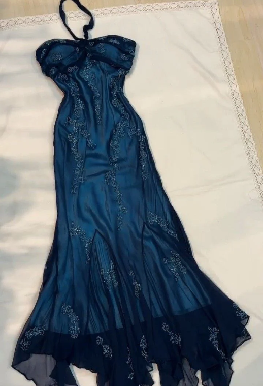 Vintage Halter Mermaid Long Classy Prom Dress Chiffon Beaded Dark Green Long Classy Dress