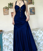 Vintage Halter V Neck Beaded Appliques 90S Classy Prom Dress Mermaid Classy Evening Dress