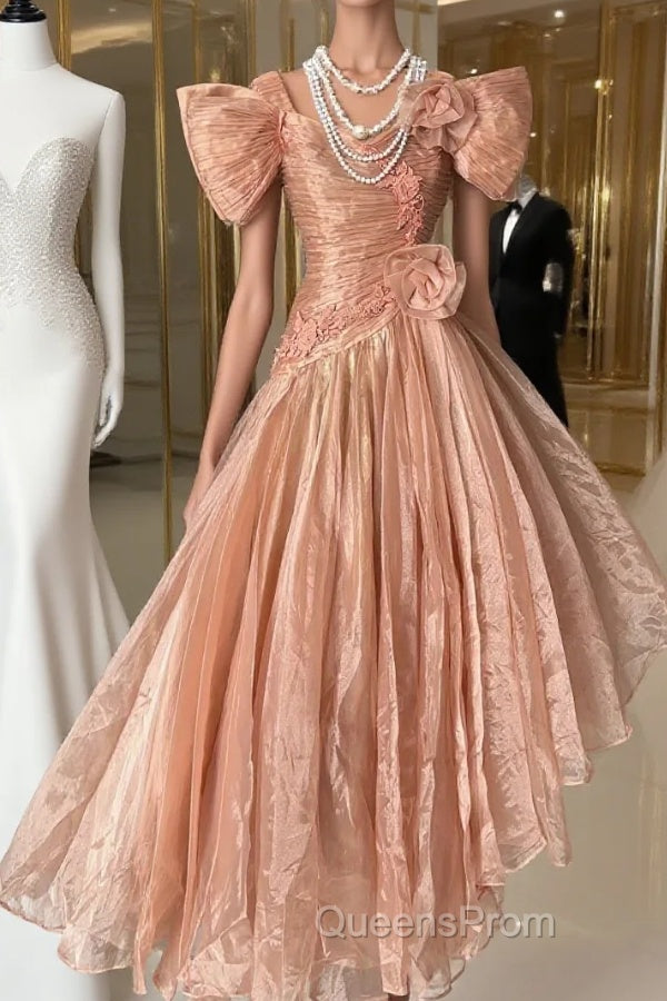 Vintage High Low Short Sleeves Flowers Evening Dress Evening Prom Dress Main image