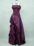 Vintage High Low Spaghetti Straps Grape Taffeta Long Classy Prom Dress Classy Evening Gowns