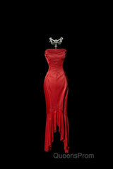 Vintage High Low Strapless Red Long Evening Prom Gown Fairy Evening Prom Dress