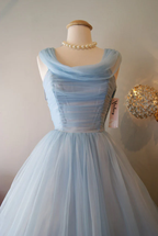 Blue Vintage Fashion Long Tulle Elegant Homecoming Dress Classy Prom Dress Classy Evening Dress Party Dress Bridesmaid Dress