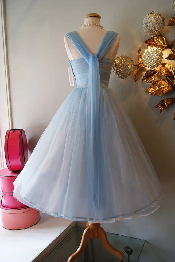 Blue Vintage Fashion Long Tulle Elegant Homecoming Dress Classy Prom Dress Classy Evening Dress Party Dress Bridesmaid Dress