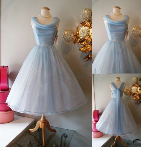 Blue Vintage Fashion Long Tulle Elegant Homecoming Dress Classy Prom Dress Classy Evening Dress Party Dress Bridesmaid Dress