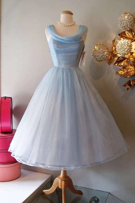 Blue Vintage Fashion Long Tulle Elegant Homecoming Dress Classy Prom Dress Classy Evening Dress Party Dress Bridesmaid Dress Main image