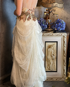 Vintage Ivory Deep V-Neck Beaded 3D Floral Lace Long Classy Prom Dress