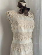 Vintage Ivory Fitted Lace Train Classy Prom Dress Wedding Dress