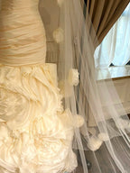 Vintage Ivory Mermaid Strapless 3D Flower Pleated Satin Wedding Dress