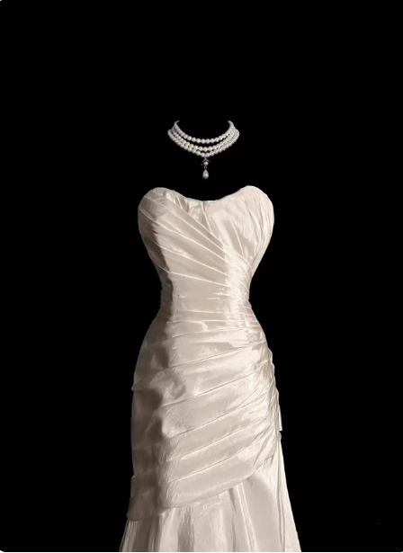 Vintage Ivory Mermaid Strapless Ruched Satin Long Classy Prom Dress Secondary image