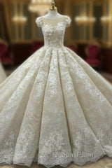 Vintage Lace Cap Sleeves Ball Gowns Wedding Dress
