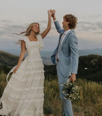 Vintage Lace Classy Prom Dress, A Line Wedding Dress, Long Square Neck Bridal Dress