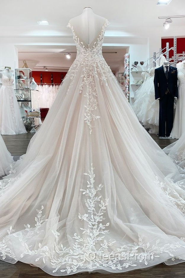 Vintage Long A-line Jewel Tulle Ruffles Wedding Dress with Lace Appliques Secondary image