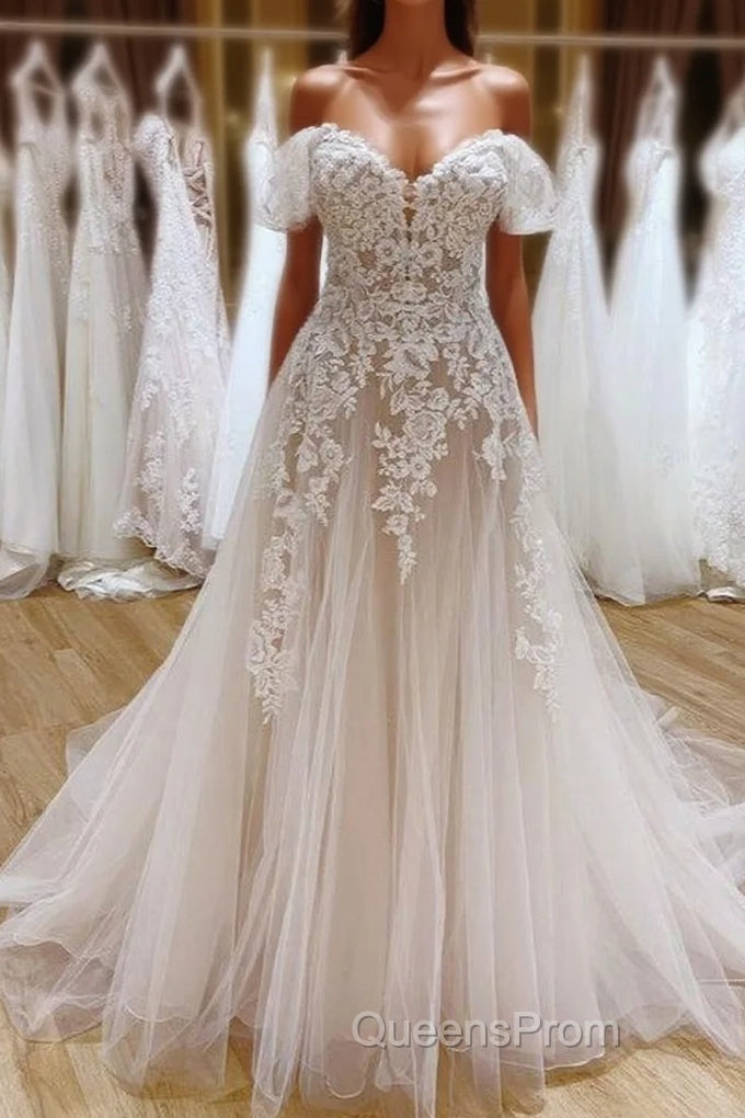 Vintage Long A-Line Off-the-Shoulder Sweetheart Backless Tulle Wedding Dress Main image