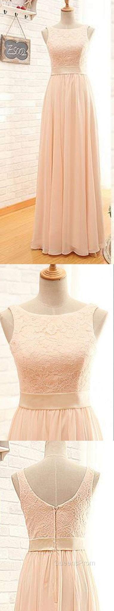 Vintage Long Column Lace Top Bateau Neck Sleeveless Blush Pink Zipper Back Maxi Bridesmaid Dress, Secondary image