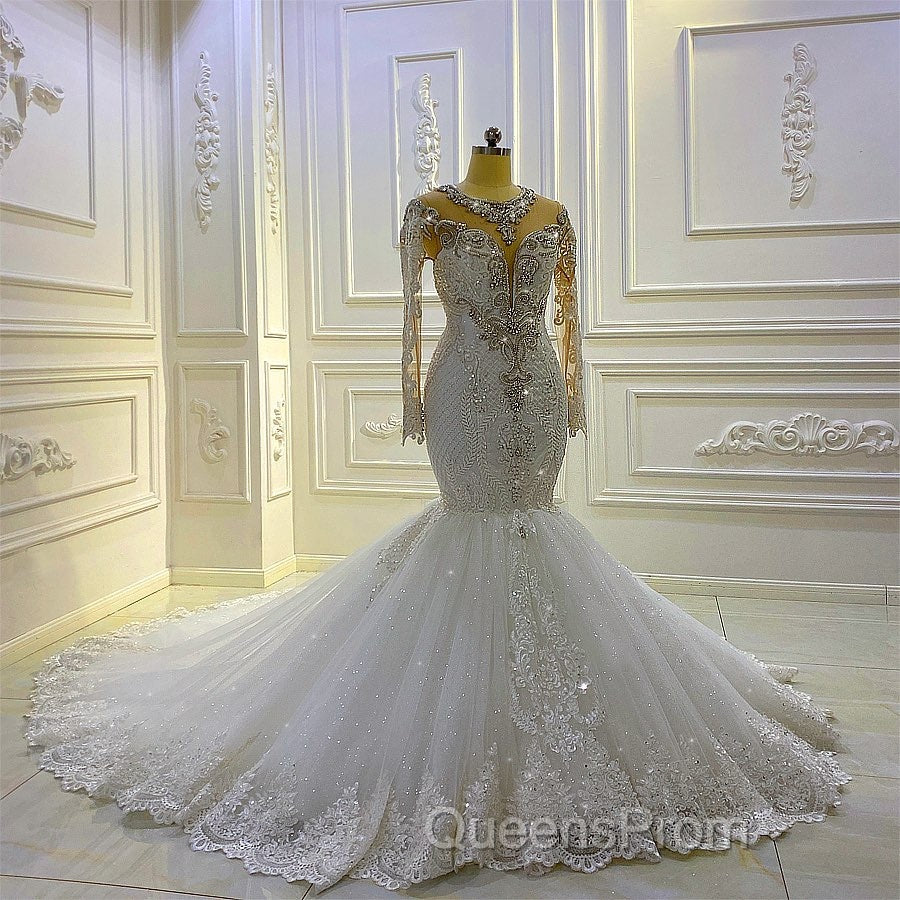 Vintage Long Sleeve Appliques Lace Beading Sequins Mermaid Wedding Dress Secondary image