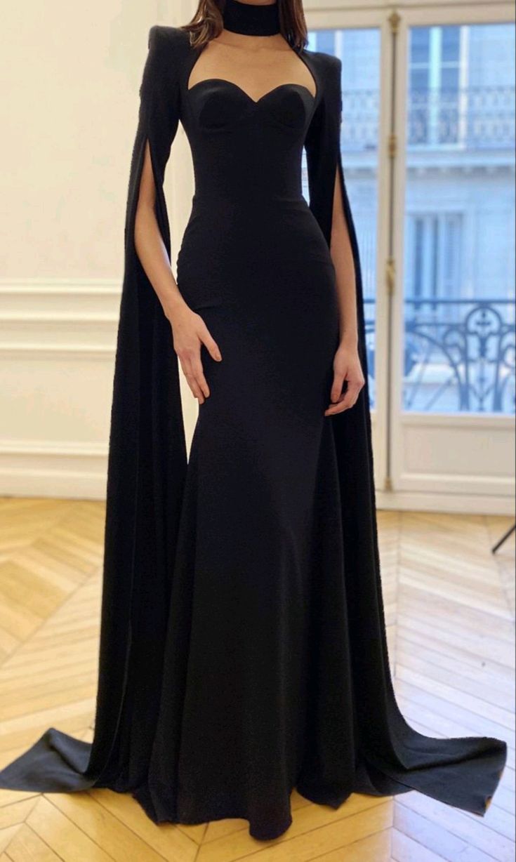 Vintage Mermaid Black Birthday Party Dresses Sweetheart Prom Dresses With Cape